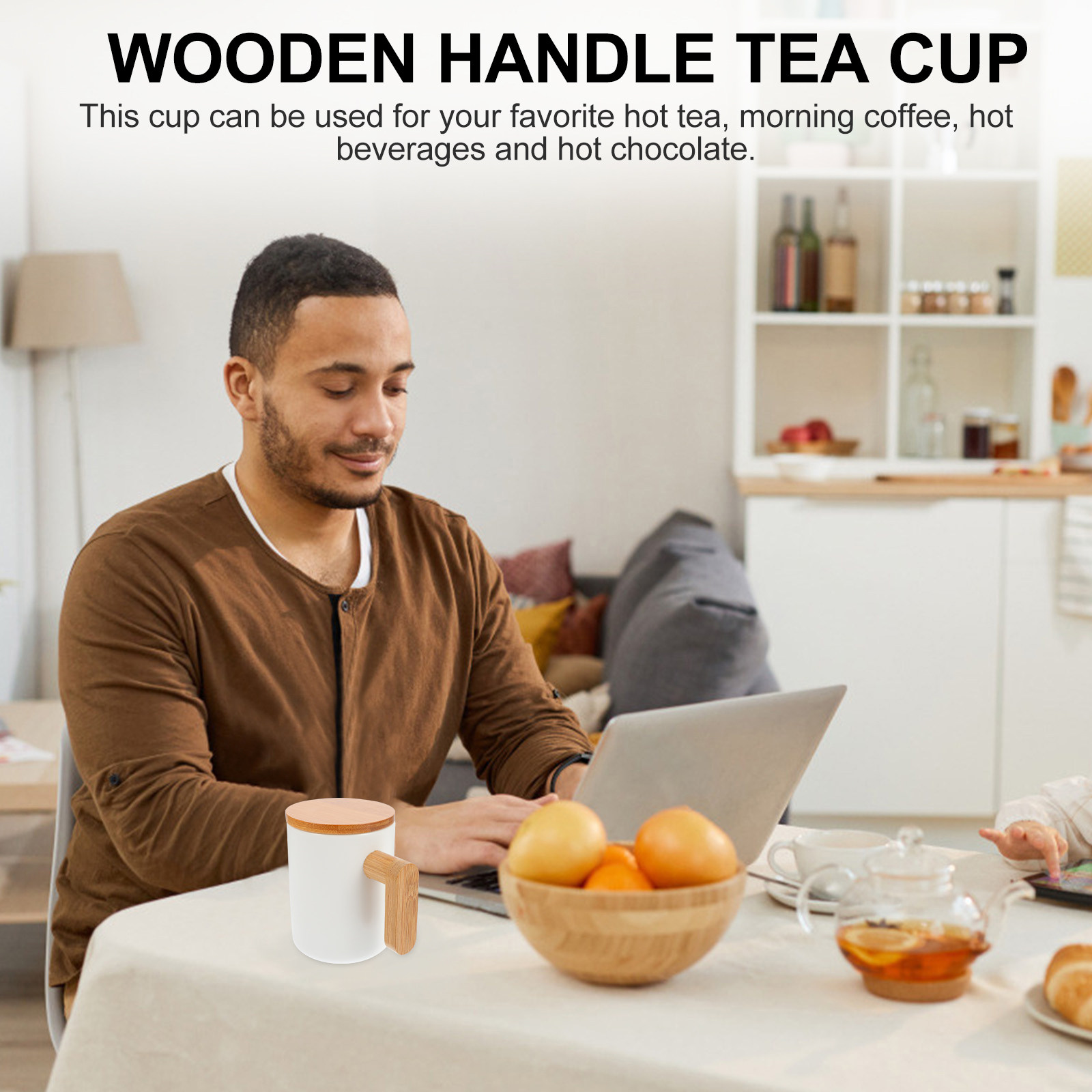 Coffee Tea Garden - Ceramic Mug with Natural Wooden Handle