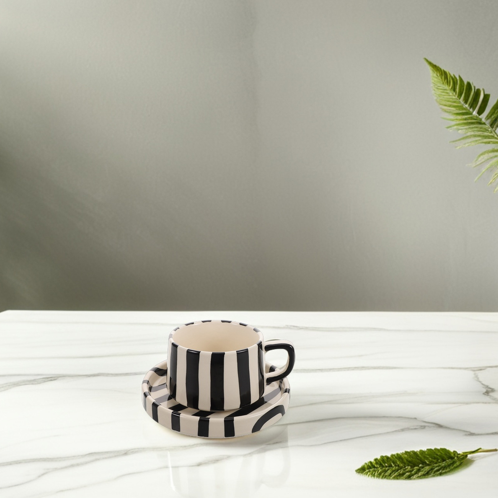 Coffee Tea Break - 1Set Elegant Striped Ceramic Coffee Cup