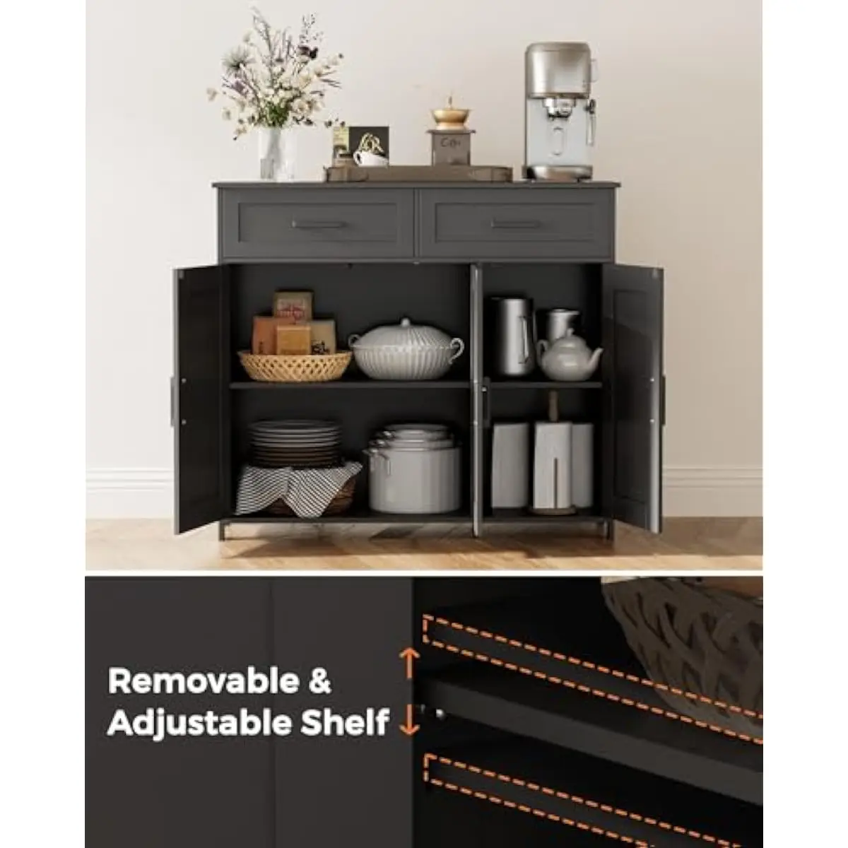 Coffee Bar Storage Cabinet wit - огляд і ціна Coffee & Tea Haus